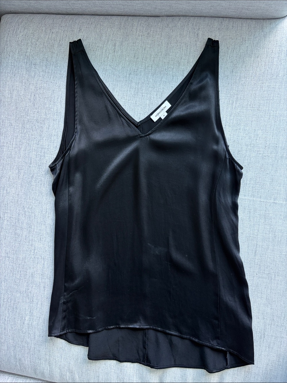 New Nordstrom Black Satin V-Neck Slip Tank